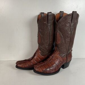 Cowtown Alligator Tail Cowboy Boots 8.5 D Bias Cut Tooled Inlay
